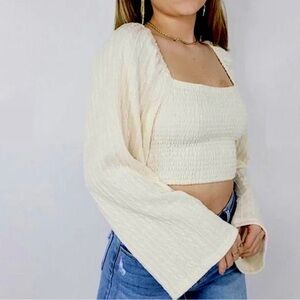 Emory Park Cream Bell Sleeve Crop Top